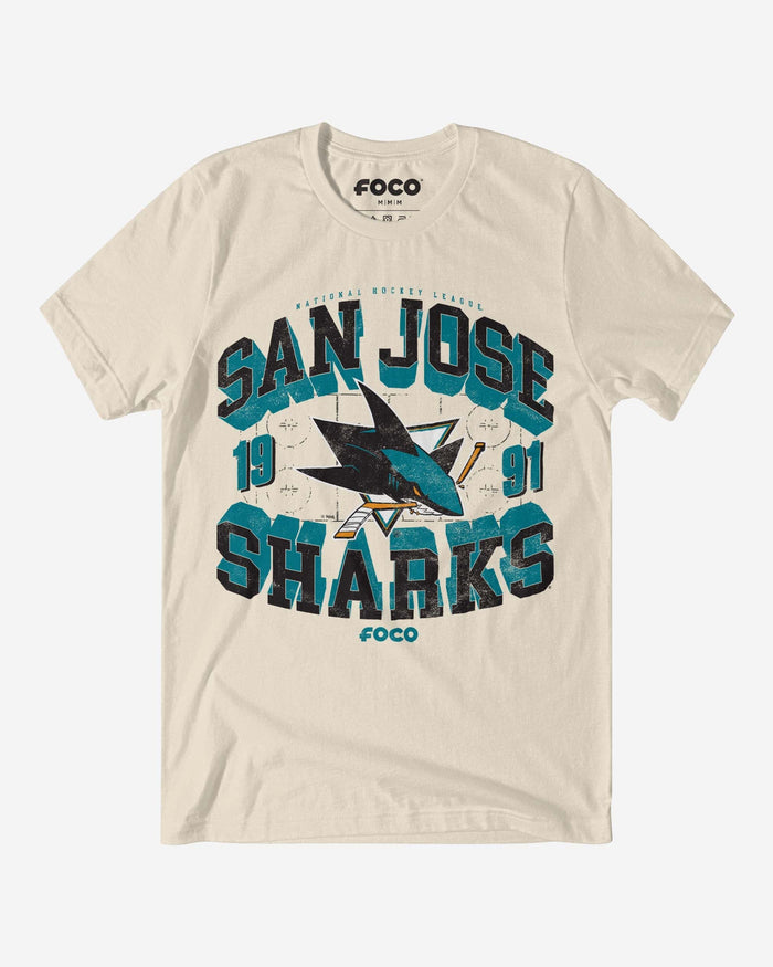 San Jose Sharks Rink Arched Wordmark T-Shirt FOCO Natural S - FOCO.com