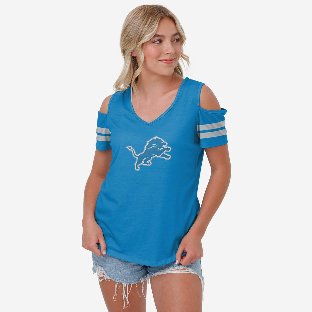 Detroit Lions Womens Cold Shoulder T-Shirt FOCO S - FOCO.com
