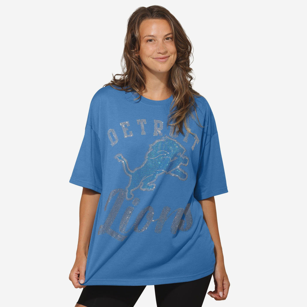 Detroit Lions Womens Rhinestone Logo Oversized T-Shirt FOCO S - FOCO.com
