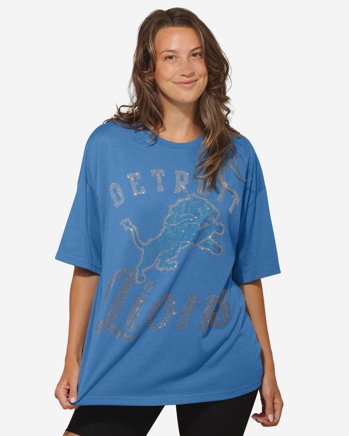 Detroit Lions Womens Rhinestone Logo Oversized T-Shirt FOCO S - FOCO.com
