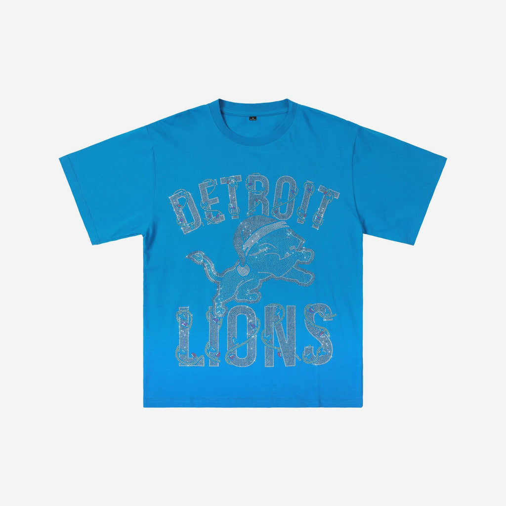 Detroit Lions Womens Rhinestone Logo Oversized Holiday T-Shirt FOCO S - FOCO.com