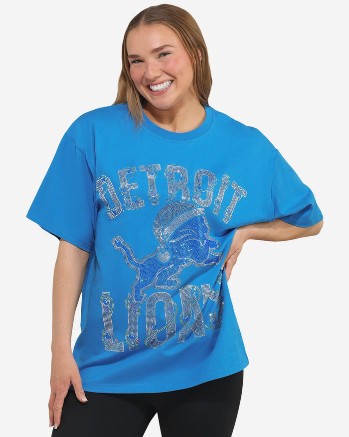 Detroit Lions Womens Rhinestone Logo Oversized Holiday T-Shirt FOCO S - FOCO.com