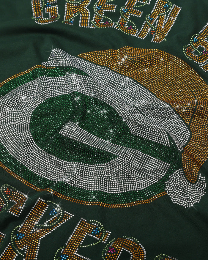 Green Bay Packers Womens Rhinestone Logo Oversized Holiday T-Shirt FOCO S - FOCO.com