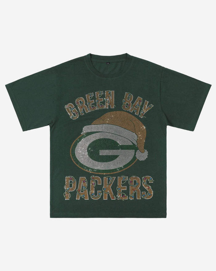 Green Bay Packers Womens Rhinestone Logo Oversized Holiday T-Shirt FOCO S - FOCO.com