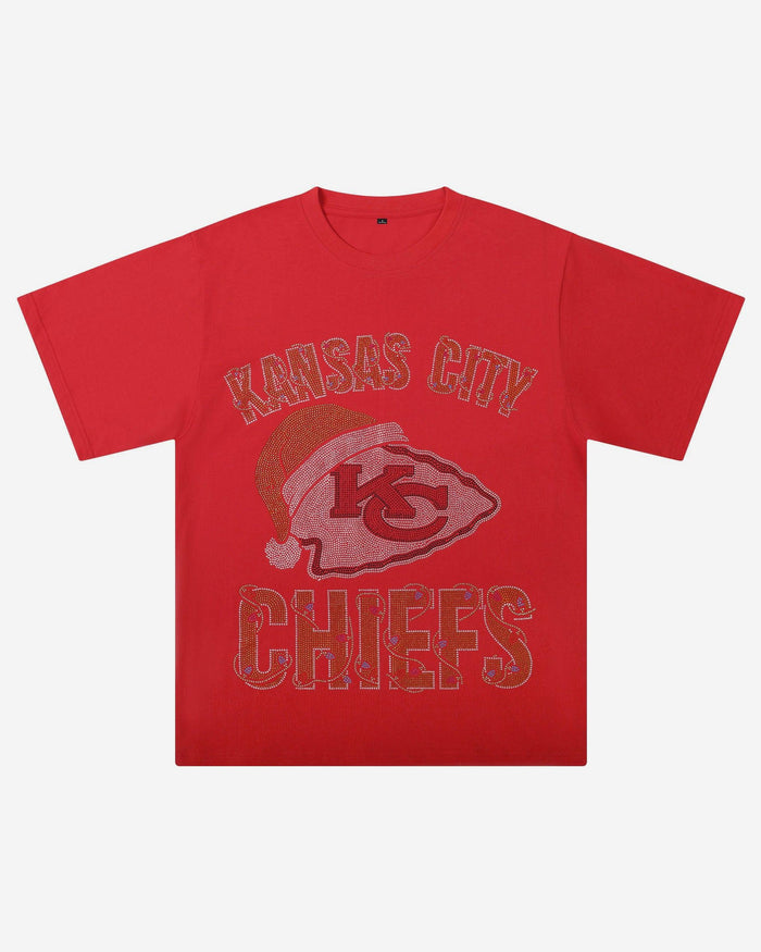 Kansas City Chiefs Womens Rhinestone Logo Oversized Holiday T-Shirt FOCO S - FOCO.com