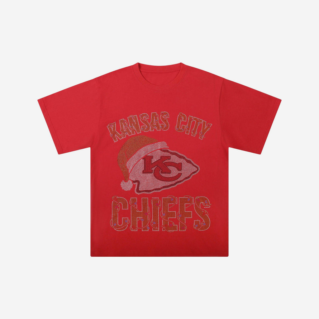 Kansas City Chiefs Womens Rhinestone Logo Oversized Holiday T-Shirt FOCO S - FOCO.com