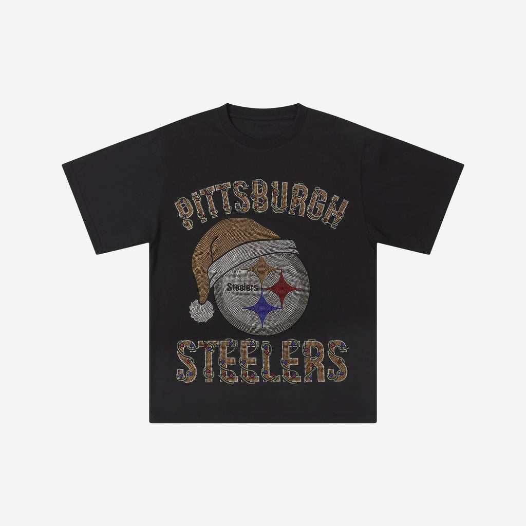 Pittsburgh Steelers Womens Rhinestone Logo Oversized Holiday T-Shirt FOCO S - FOCO.com