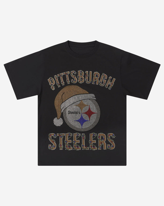 Pittsburgh Steelers Womens Rhinestone Logo Oversized Holiday T-Shirt FOCO S - FOCO.com