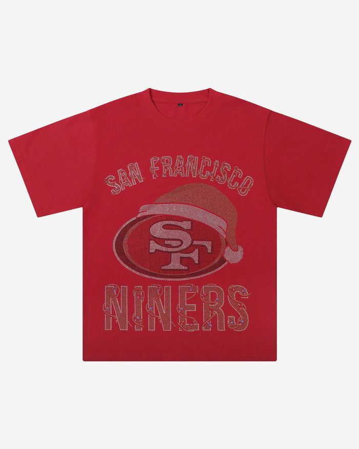 San Francisco 49ers Womens Rhinestone Logo Oversized Holiday T-Shirt FOCO S - FOCO.com