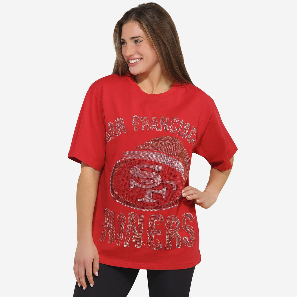 San Francisco 49ers Womens Rhinestone Logo Oversized Holiday T-Shirt FOCO S - FOCO.com