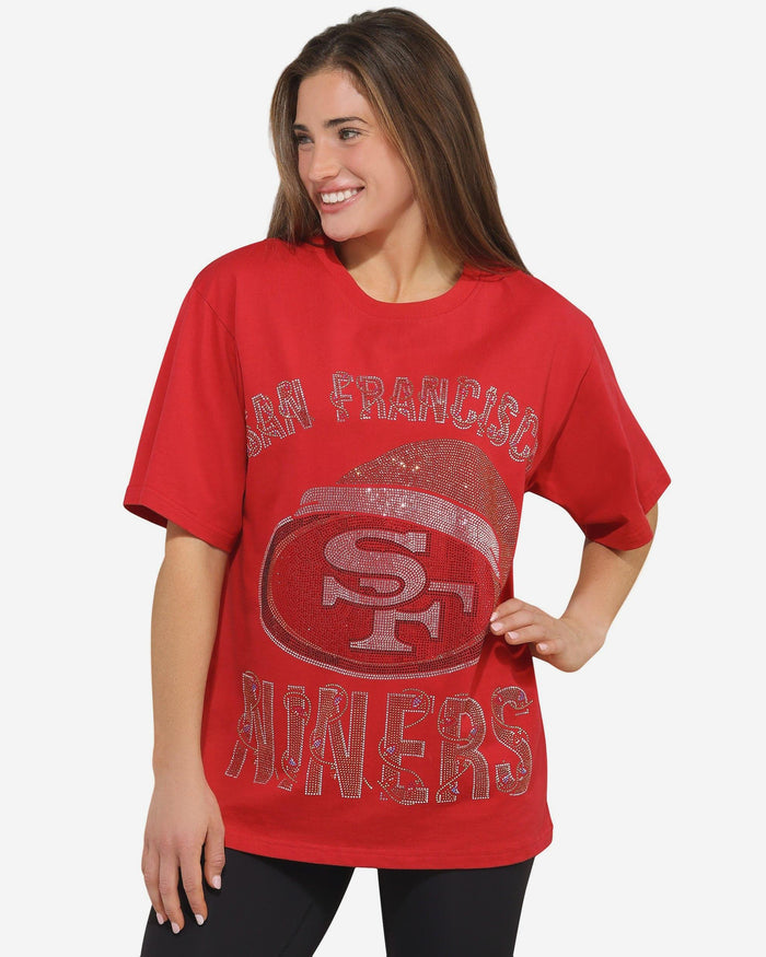 San Francisco 49ers Womens Rhinestone Logo Oversized Holiday T-Shirt FOCO S - FOCO.com