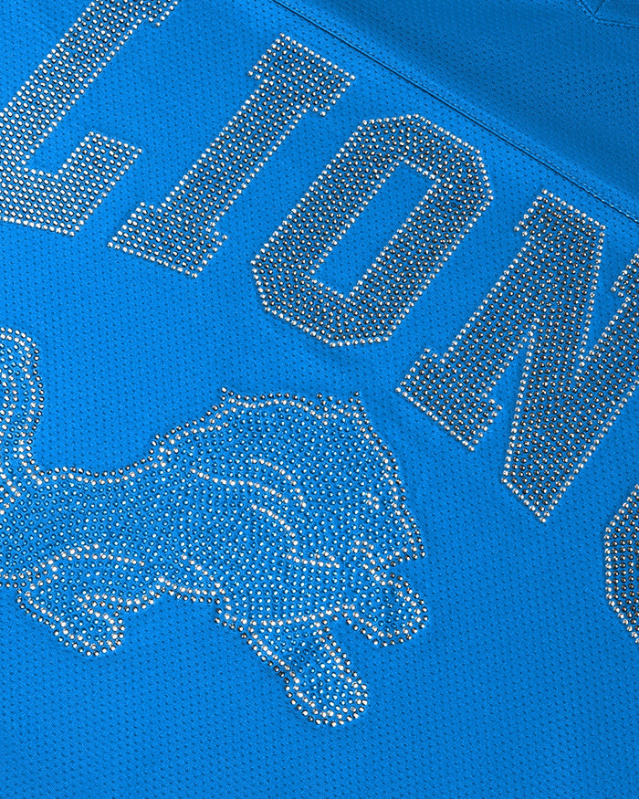 Detroit Lions Womens Rhinestone Logo Oversized V-Neck Mesh T-Shirt FOCO S - FOCO.com