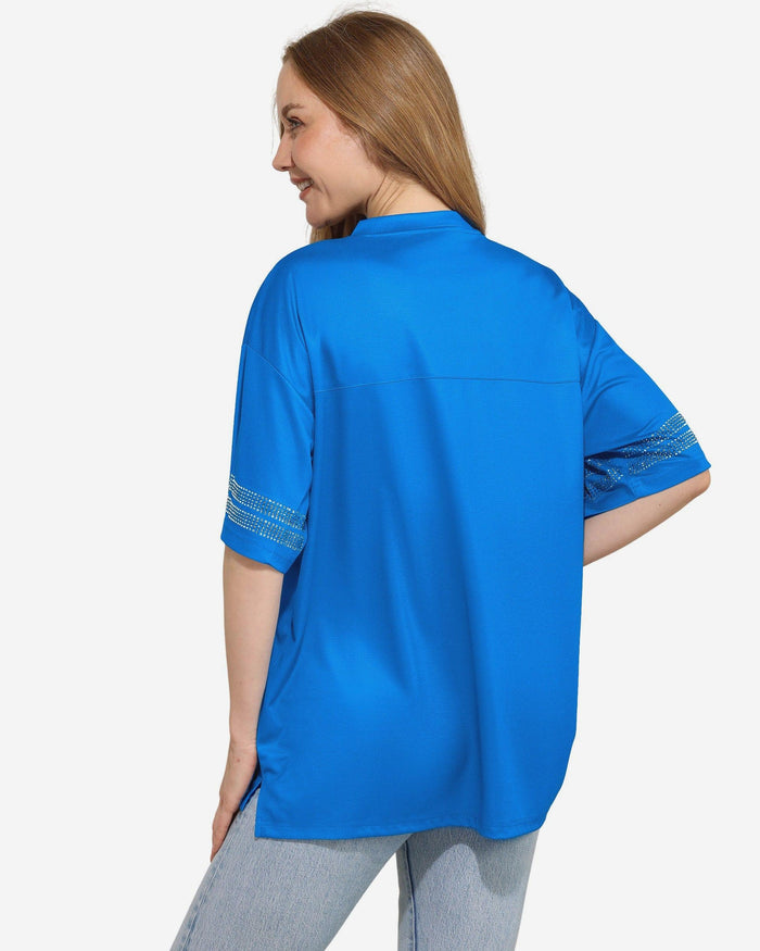 Detroit Lions Womens Rhinestone Logo Oversized V-Neck Mesh T-Shirt FOCO S - FOCO.com