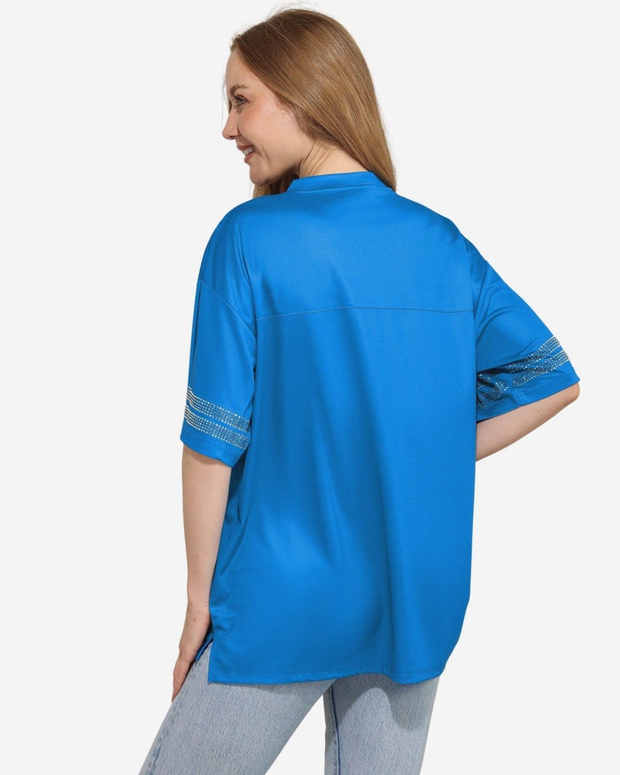 Detroit Lions Womens Rhinestone Logo Oversized V-Neck Mesh T-Shirt FOCO S - FOCO.com