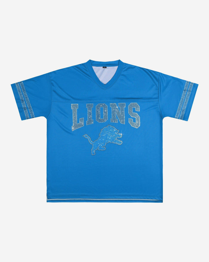 Detroit Lions Womens Rhinestone Logo Oversized V-Neck Mesh T-Shirt FOCO S - FOCO.com