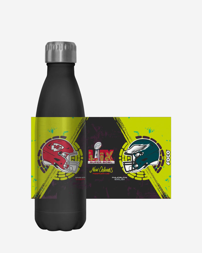 Kansas City Chiefs vs Philadelphia Eagles Super Bowl LIX Black 17 oz Stainless Steel Bottle FOCO - FOCO.com