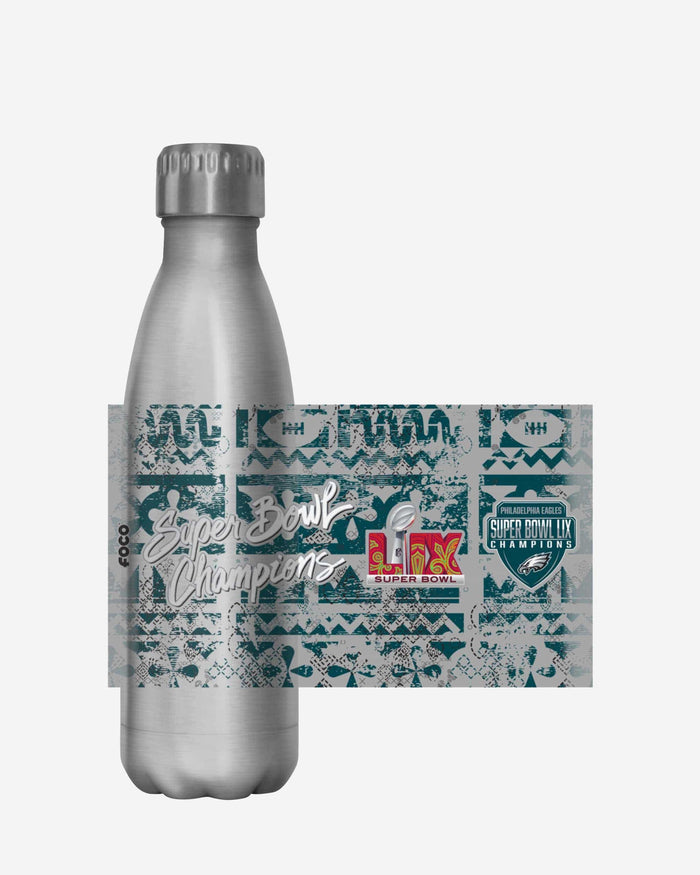 Philadelphia Eagles Super Bowl LIX Champions Stencil Silver 17 oz Stainless Steel Bottle FOCO - FOCO.com