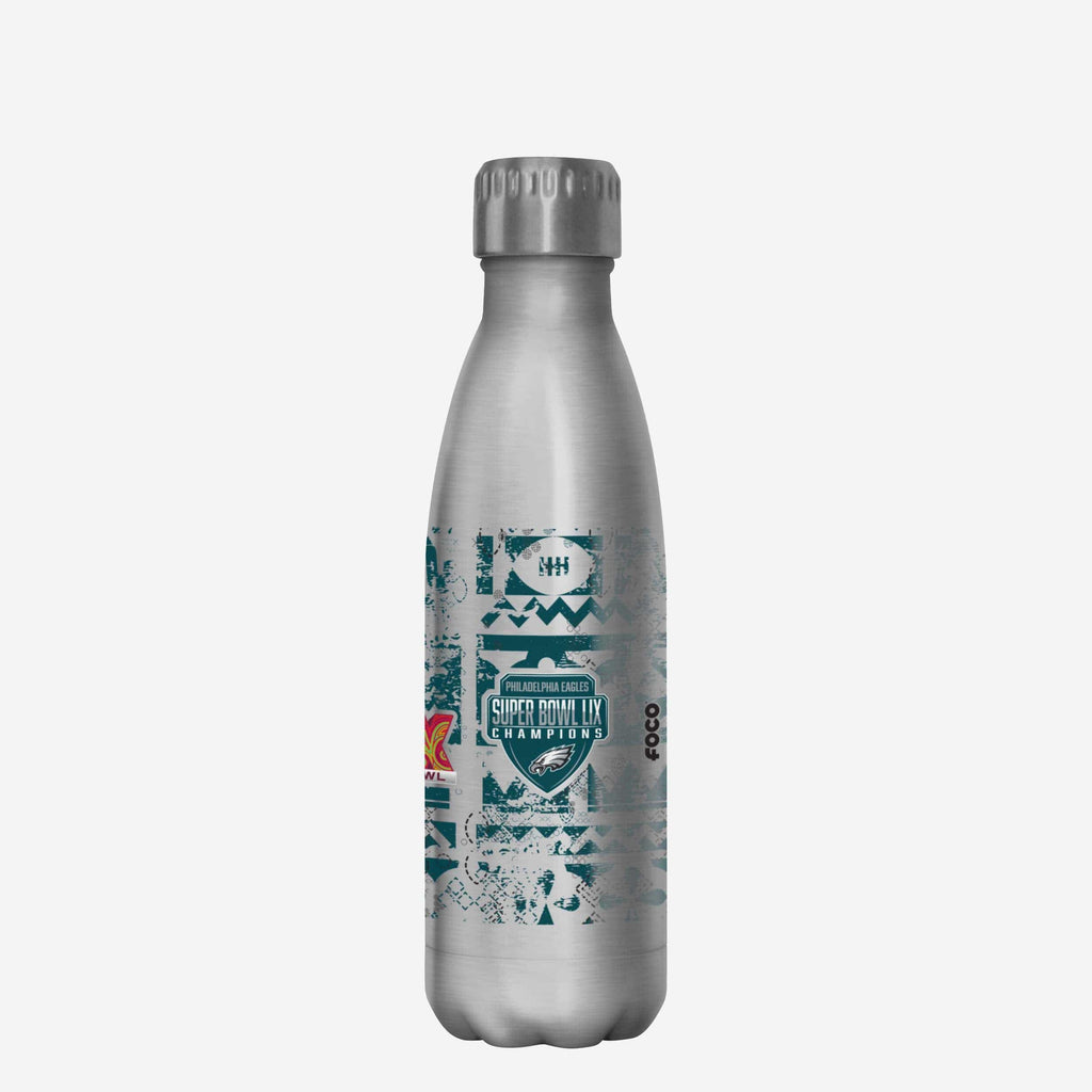 Philadelphia Eagles Super Bowl LIX Champions Stencil Silver 17 oz Stainless Steel Bottle FOCO - FOCO.com