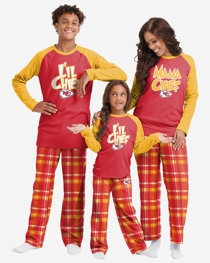 Kansas City Chiefs Youth Plaid Family Holiday Pajamas FOCO - FOCO.com