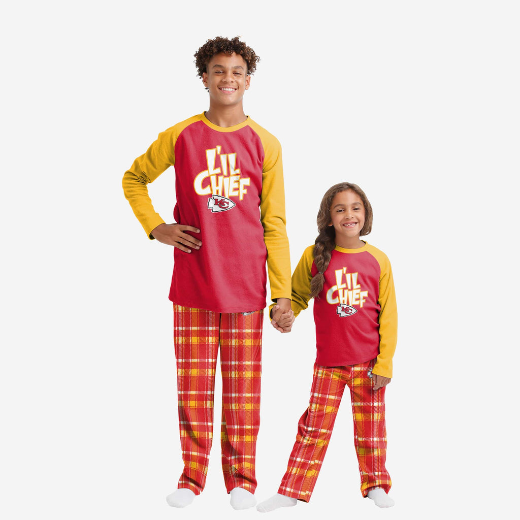 Kansas City Chiefs Youth Plaid Family Holiday Pajamas FOCO 4 - FOCO.com