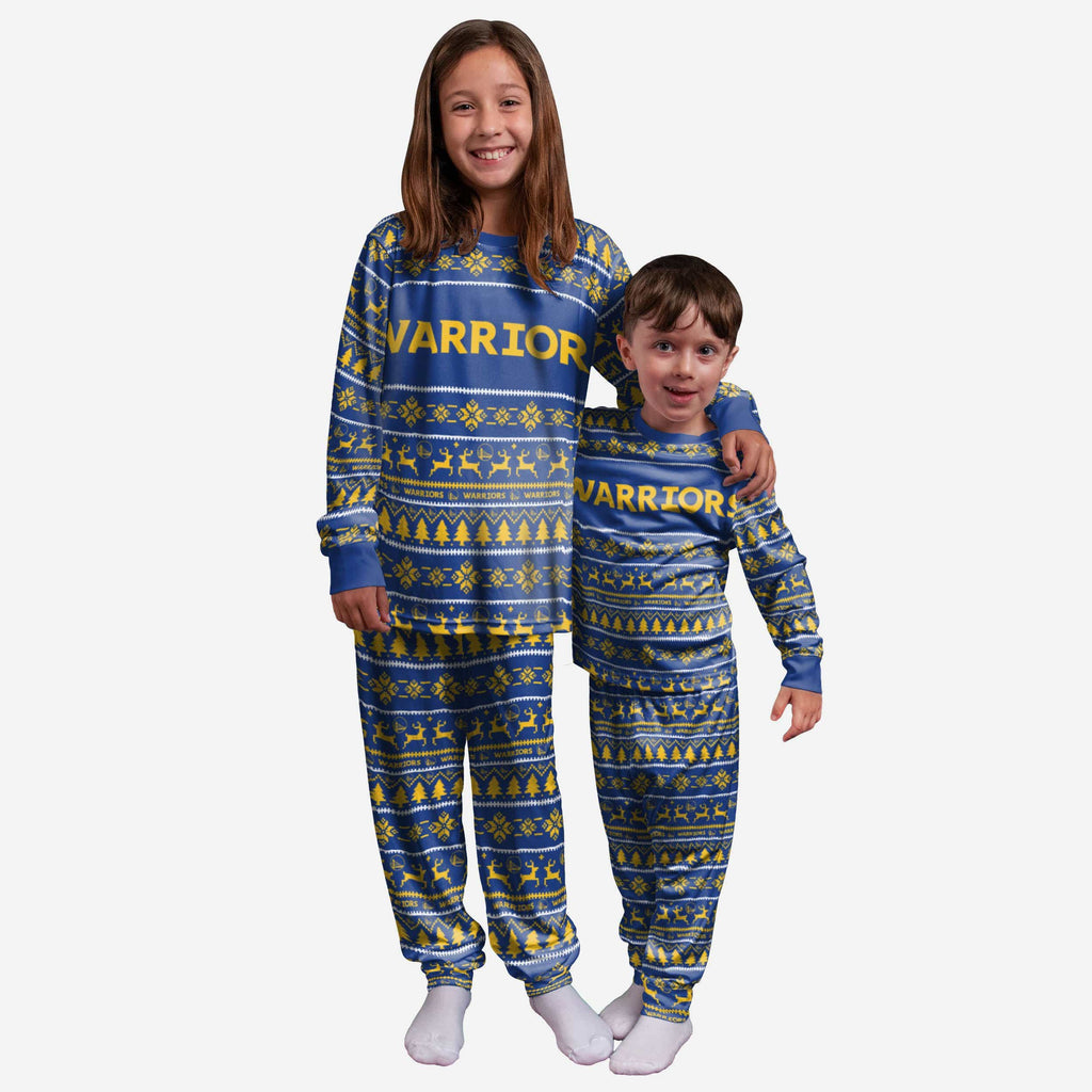 Golden State Warriors Youth Family Holiday Pajamas FOCO 8 (S) - FOCO.com