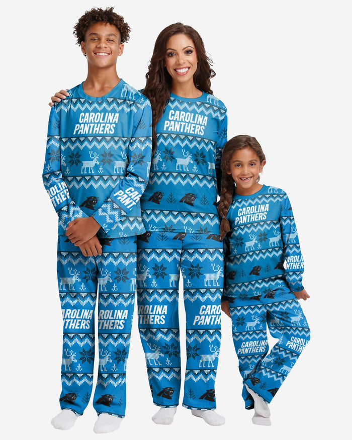 Carolina Panthers Youth Ugly Pattern Family Holiday Pajamas FOCO - FOCO.com