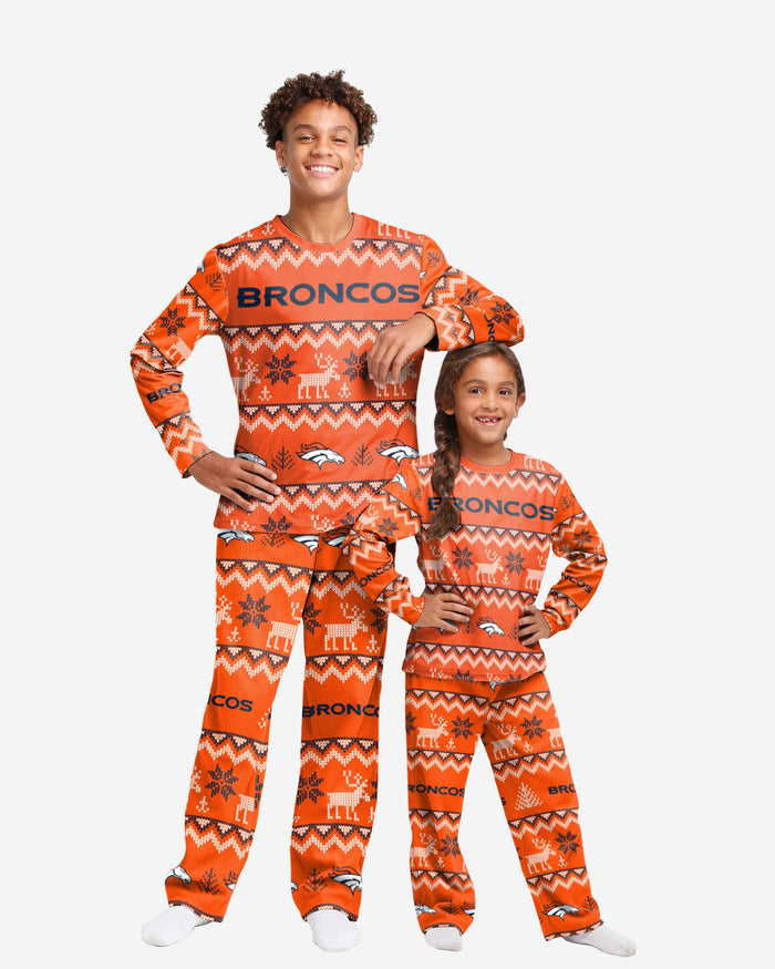 Denver Broncos Youth Ugly Pattern Family Holiday Pajamas FOCO 4 - FOCO.com