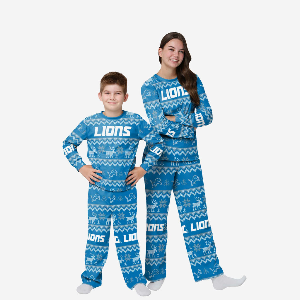 Detroit Lions Youth Ugly Pattern Family Holiday Pajamas FOCO 4 - FOCO.com