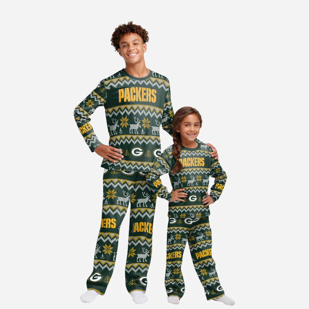 Green Bay Packers Youth Ugly Pattern Family Holiday Pajamas FOCO 4 - FOCO.com