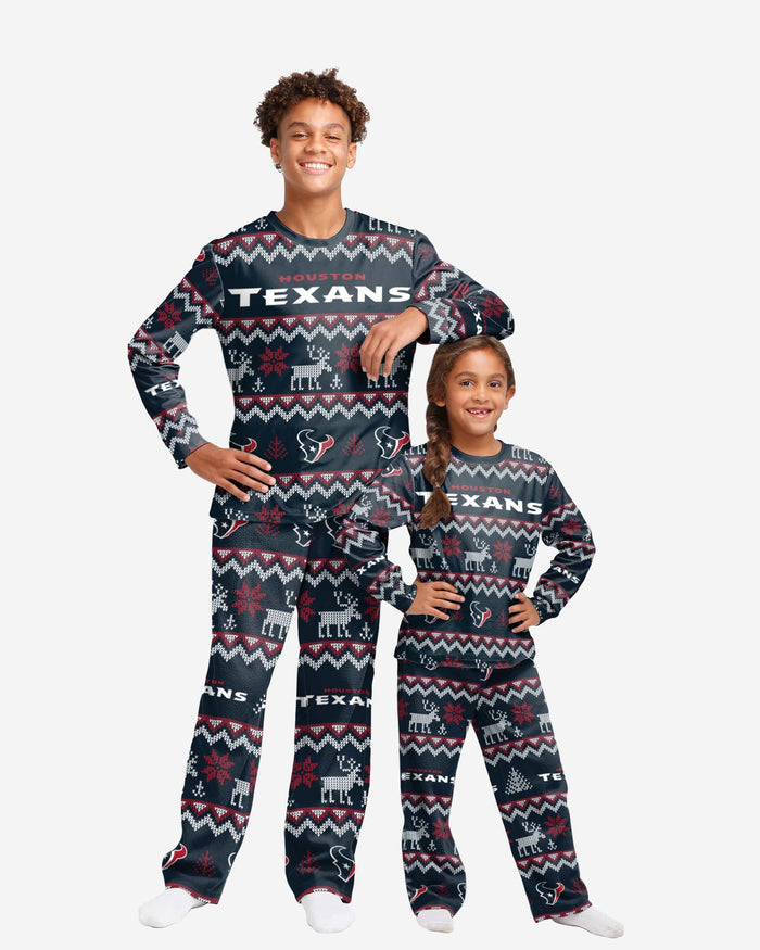 Houston Texans Youth Ugly Pattern Family Holiday Pajamas FOCO 4 - FOCO.com