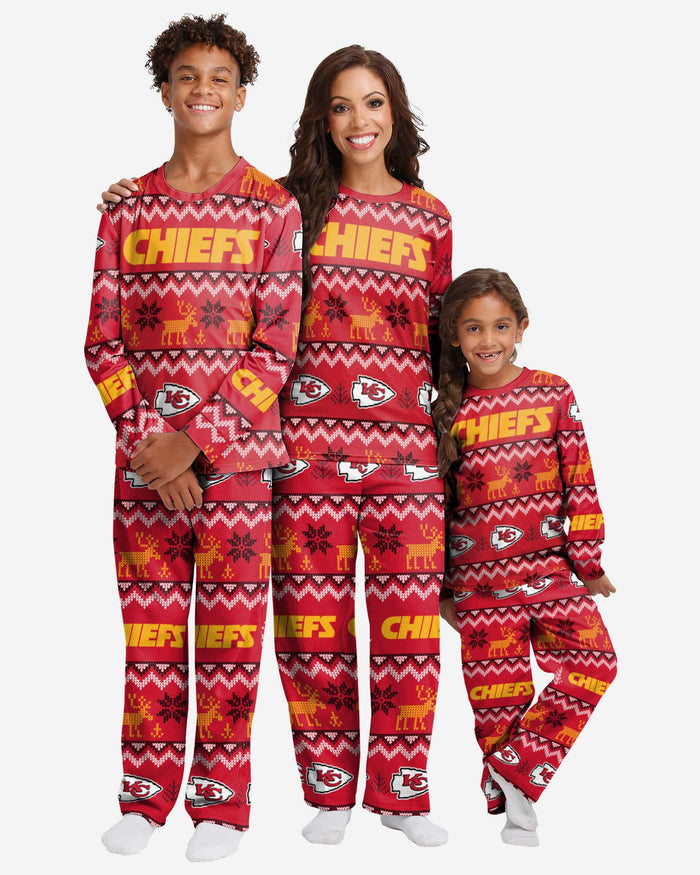 Kansas City Chiefs Youth Ugly Pattern Family Holiday Pajamas FOCO - FOCO.com