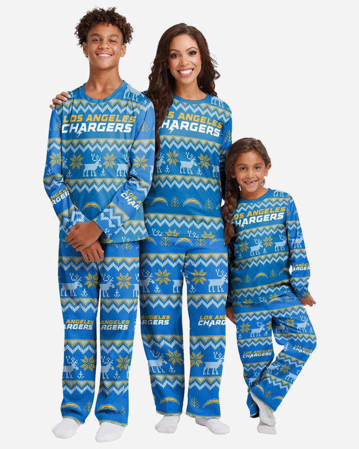 Los Angeles Chargers Youth Ugly Pattern Family Holiday Pajamas FOCO - FOCO.com