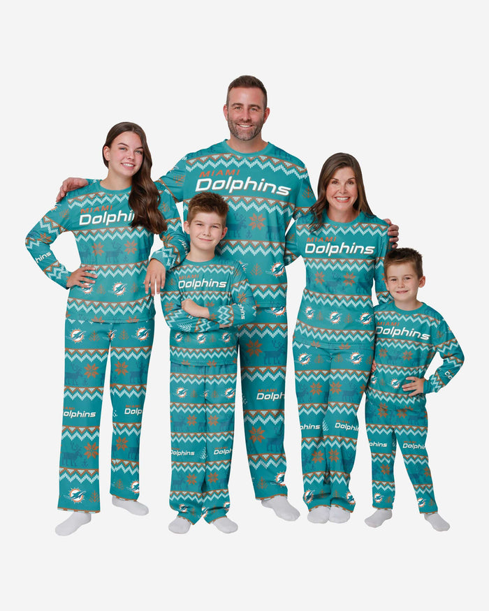 Miami Dolphins Youth Ugly Pattern Family Holiday Pajamas FOCO - FOCO.com