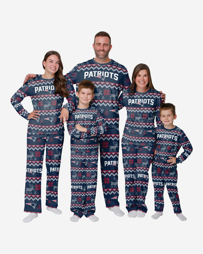 New England Patriots Youth Ugly Pattern Family Holiday Pajamas FOCO - FOCO.com