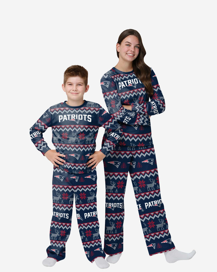 New England Patriots Youth Ugly Pattern Family Holiday Pajamas FOCO 4 - FOCO.com