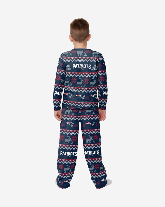 New England Patriots Youth Ugly Pattern Family Holiday Pajamas FOCO - FOCO.com