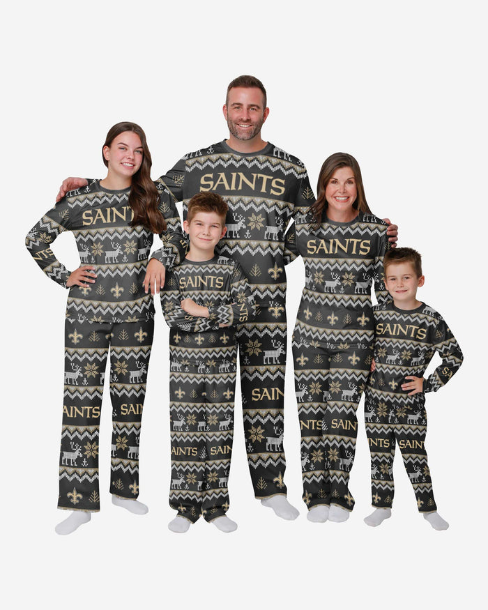 New Orleans Saints Youth Ugly Pattern Family Holiday Pajamas FOCO - FOCO.com