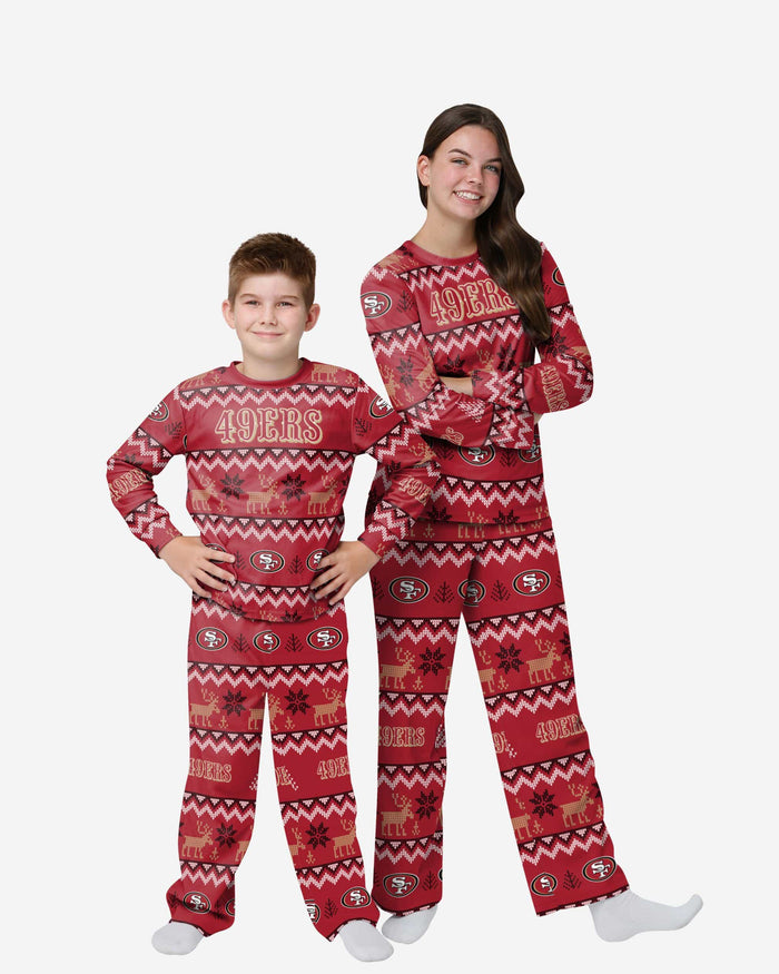 San Francisco 49ers Youth Ugly Pattern Family Holiday Pajamas FOCO 4 - FOCO.com