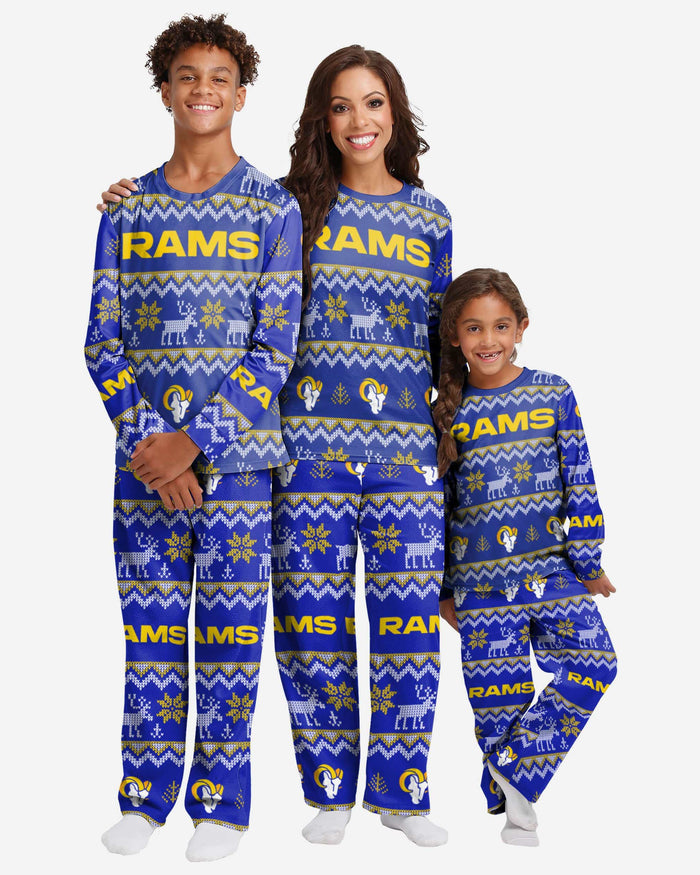 Los Angeles Rams Youth Ugly Pattern Family Holiday Pajamas FOCO - FOCO.com