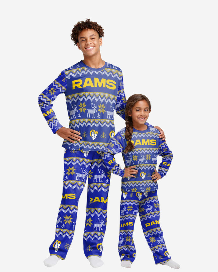 Los Angeles Rams Youth Ugly Pattern Family Holiday Pajamas FOCO 4 - FOCO.com