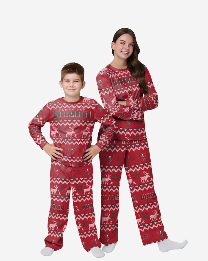 Tampa Bay Buccaneers Youth Ugly Pattern Family Holiday Pajamas FOCO 4 - FOCO.com
