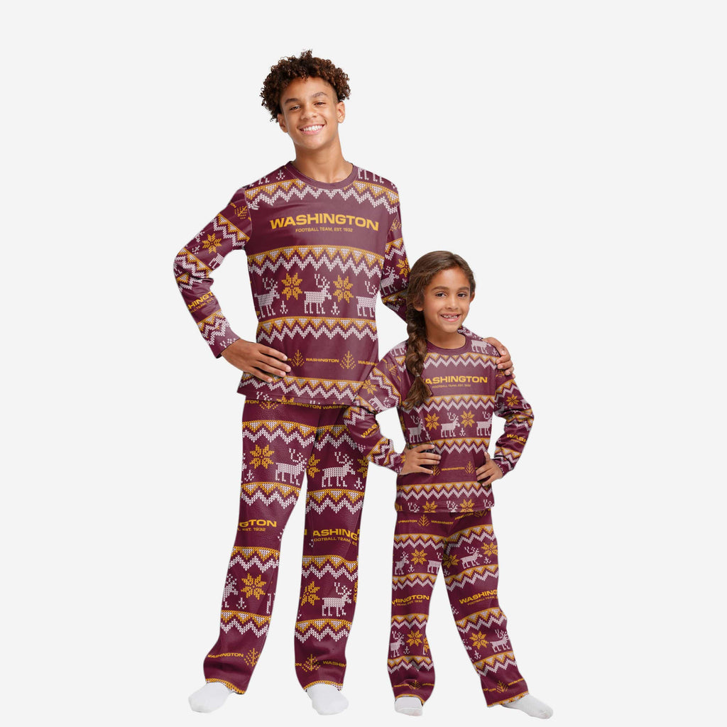 Washington Commanders Youth Ugly Pattern Family Holiday Pajamas FOCO 4 - FOCO.com