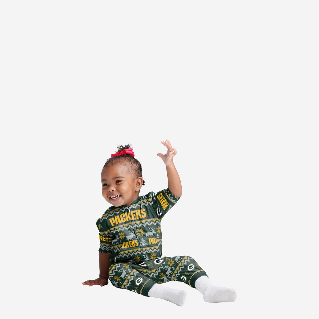 Green Bay Packers Infant Ugly Pattern Family Holiday Pajamas FOCO 12 mo - FOCO.com