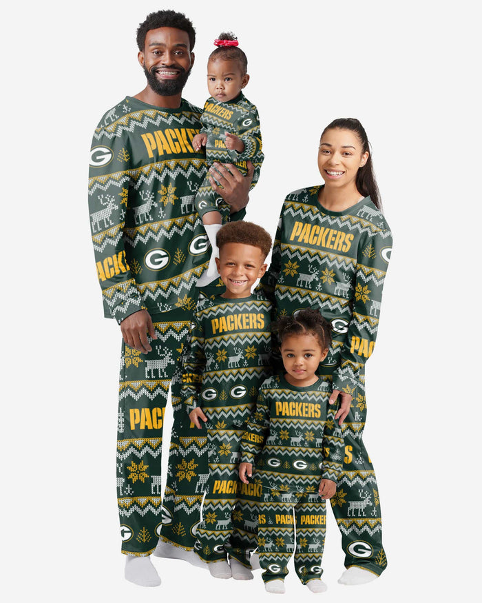Green Bay Packers Infant Ugly Pattern Family Holiday Pajamas FOCO - FOCO.com