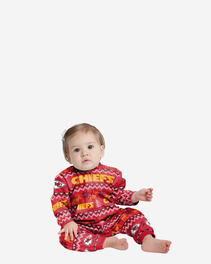 Kansas City Chiefs Infant Ugly Pattern Family Holiday Pajamas FOCO 12 mo - FOCO.com