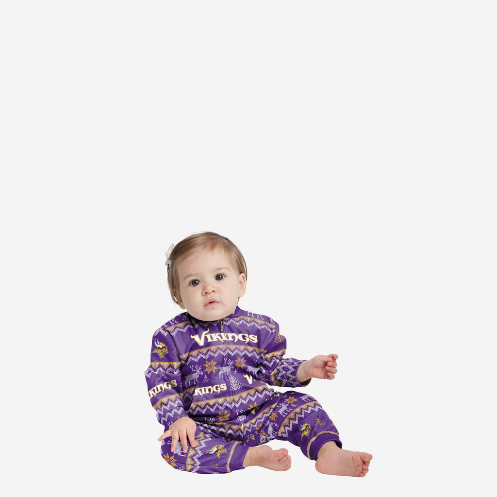 Minnesota Vikings Infant Ugly Pattern Family Holiday Pajamas FOCO 12 mo - FOCO.com