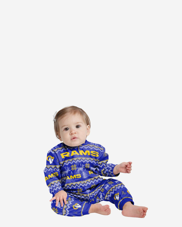 Los Angeles Rams Infant Ugly Pattern Family Holiday Pajamas FOCO 12 mo - FOCO.com