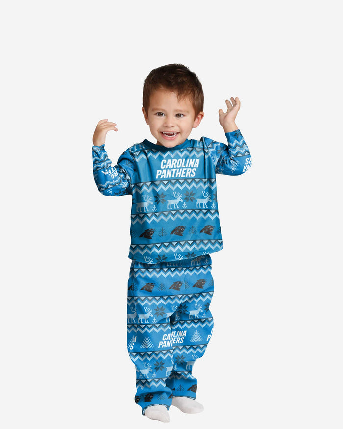 Carolina Panthers Toddler Ugly Pattern Family Holiday Pajamas FOCO 2T - FOCO.com