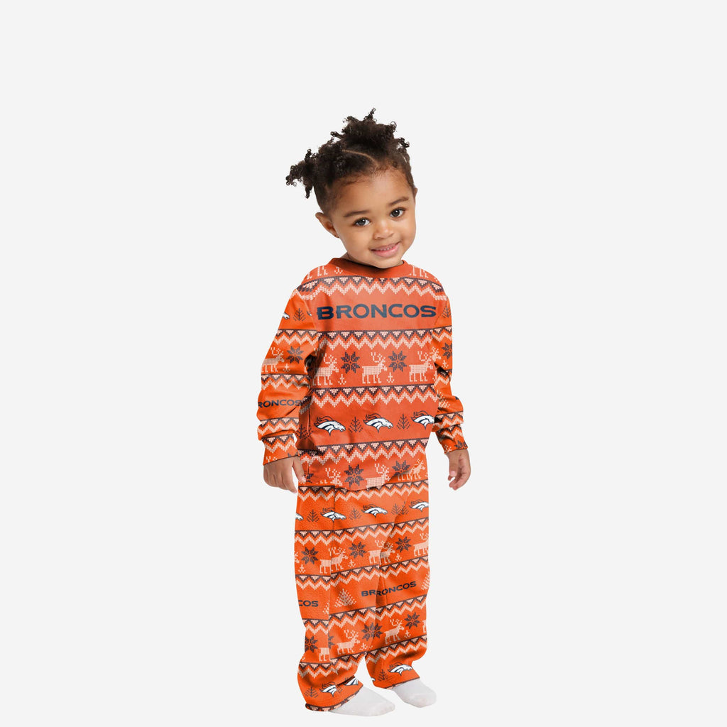 Denver Broncos Toddler Ugly Pattern Family Holiday Pajamas FOCO 2T - FOCO.com