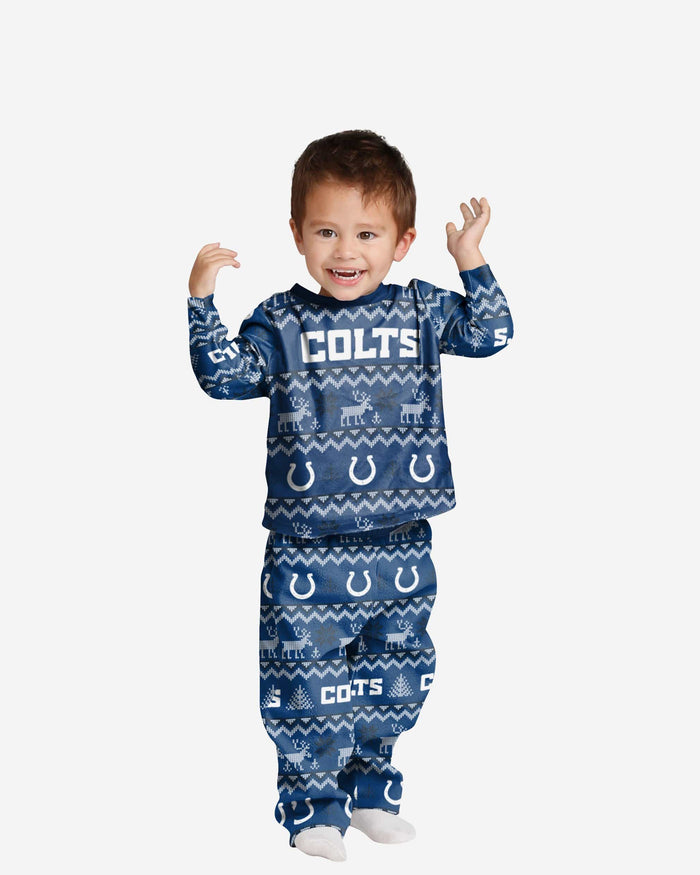 Indianapolis Colts Toddler Ugly Pattern Family Holiday Pajamas FOCO 2T - FOCO.com